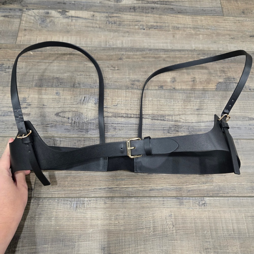 H&M Black Faux Leather Body Harness Belt Gold Buckle Womens Goth Punk Rave